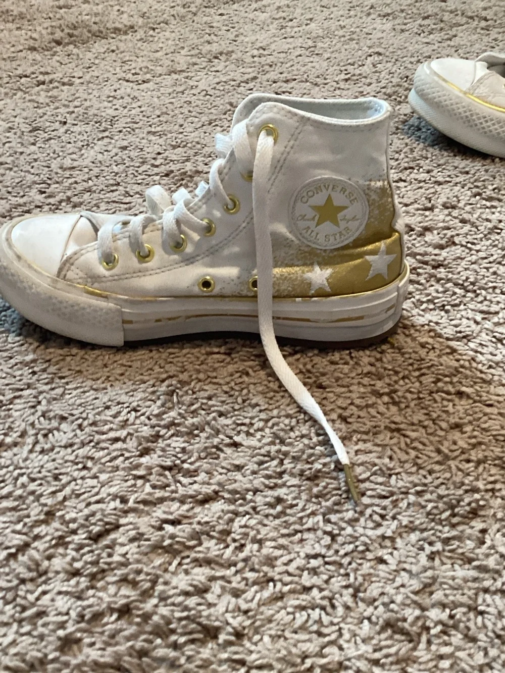 Converse Kids White High-Top Sneakers with Gold Star Details